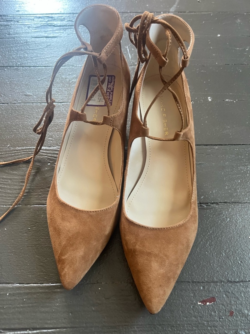 Marc Fisher Tan Suede Pointed-Toe Lace-Up Wedges - Picture 9 of 9